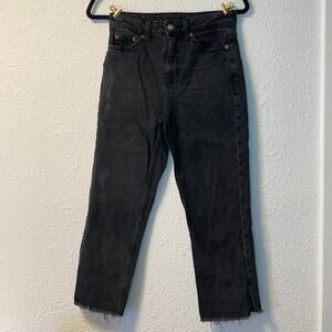 Topshop MOTO Wide Black Faded Cropped Jean - 26 Denim Rigid distressed top shot